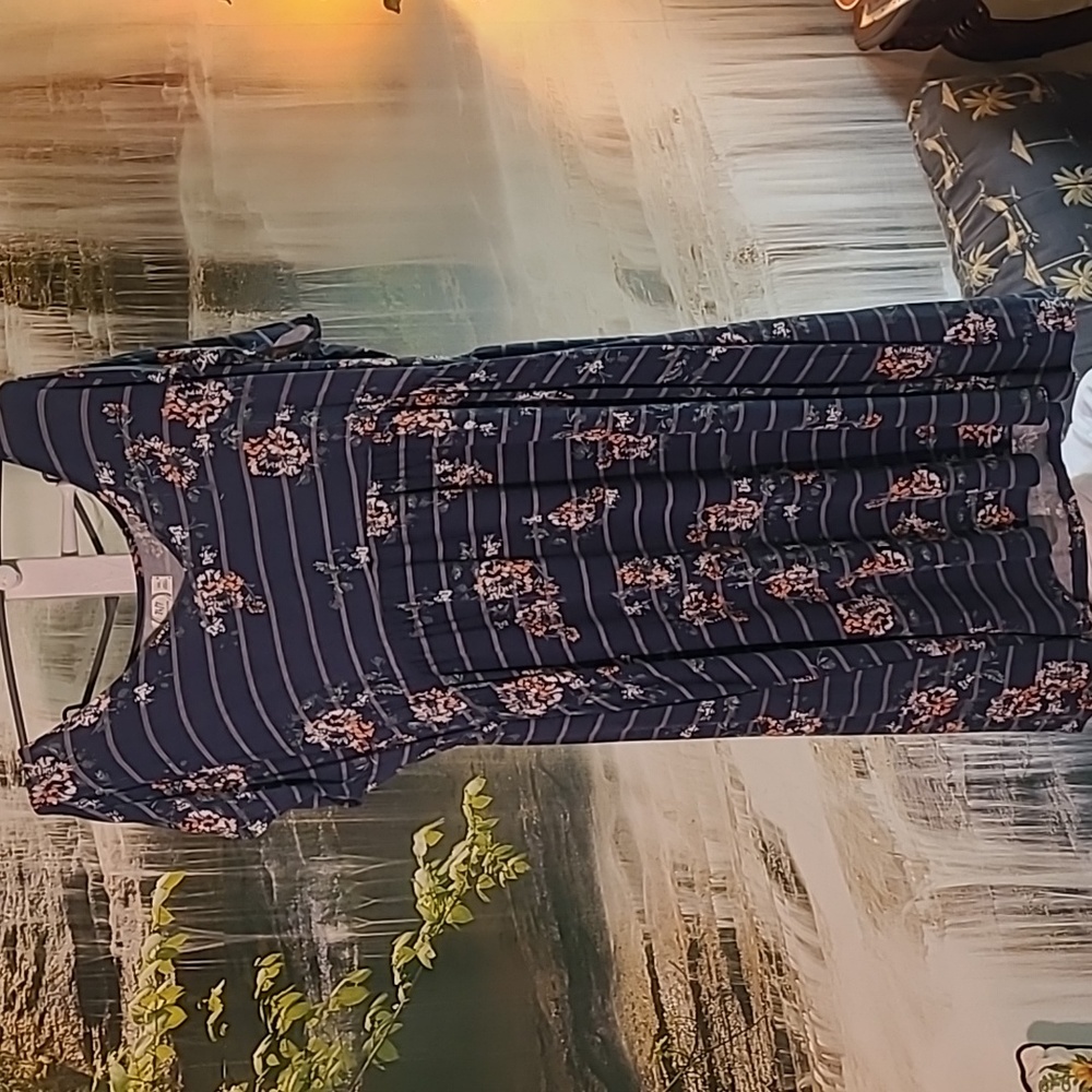Maurices Womens XXL Navy striped floral short sleeve casual soft dress